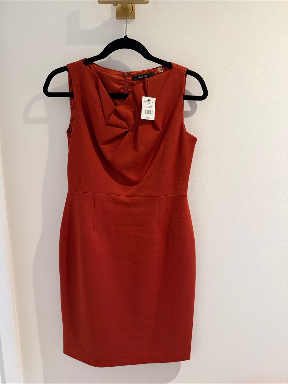 Tahari ASL Rust Orange Draped Sheath Dress